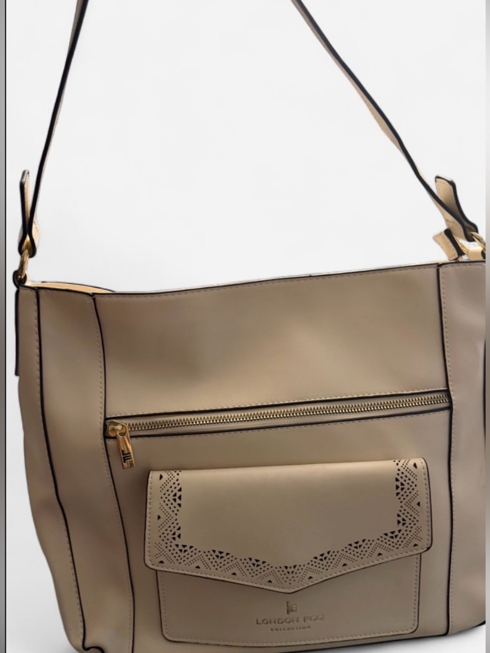 London Fog Beige Shoulder Bag with Gold-Tone Hardware